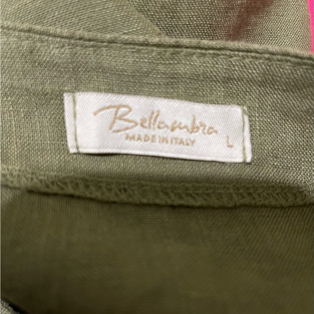 Bellambra Olive 100% linen V-Neck Tiered Dress size L - Picture 5 of 7